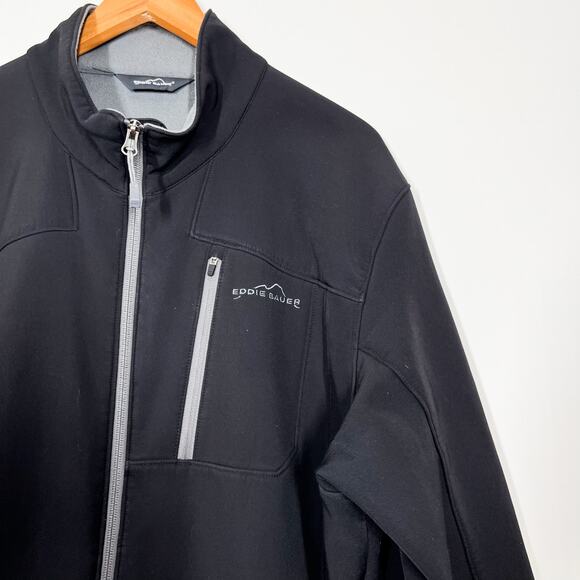 Eddie Bauer Men Soft Shell Jacket Full Zip Sz XL Black Weather Resistant Hiking - Picture 3 of 12